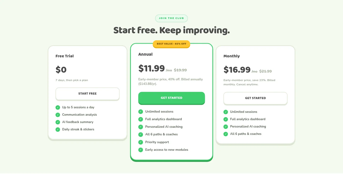 locuta.in — a real Pricing section