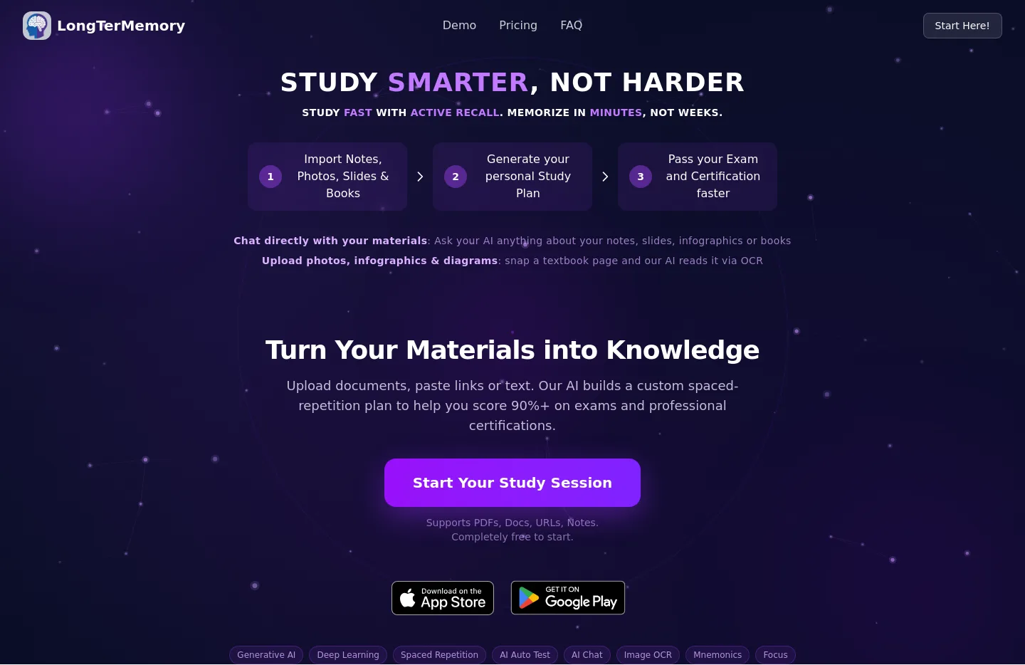 longtermemory.com — a real Hero section
