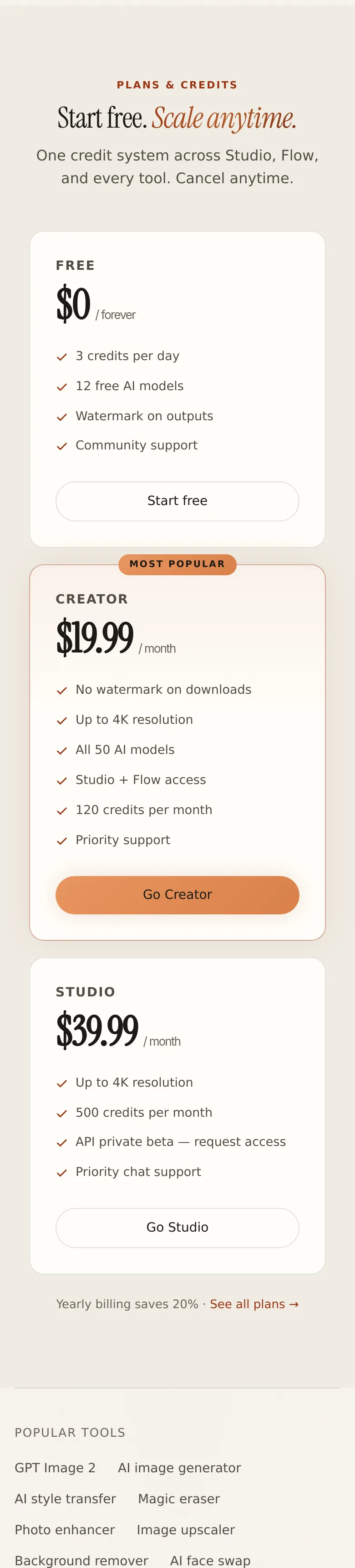 lovino.ai Pricing section