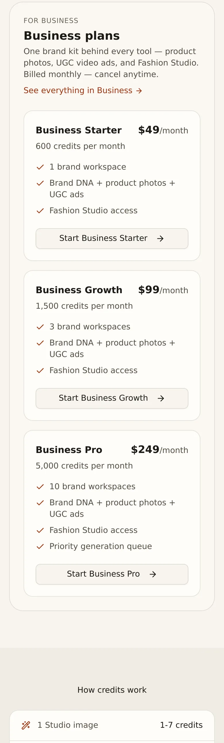 lovino.ai Pricing section