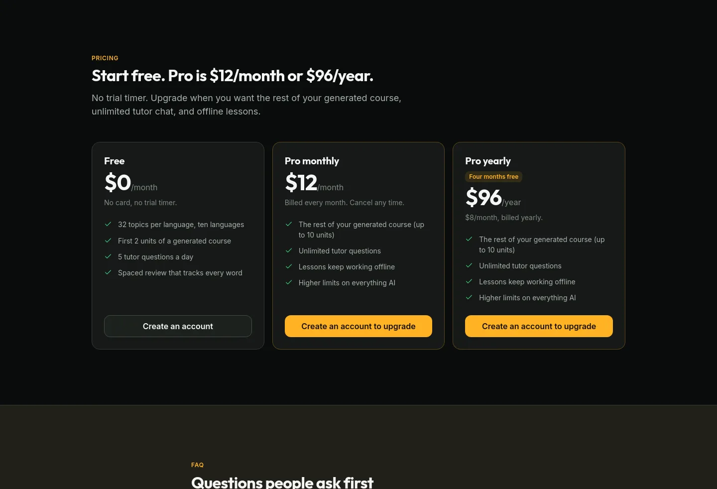 lumilanguage.com — a real Pricing section