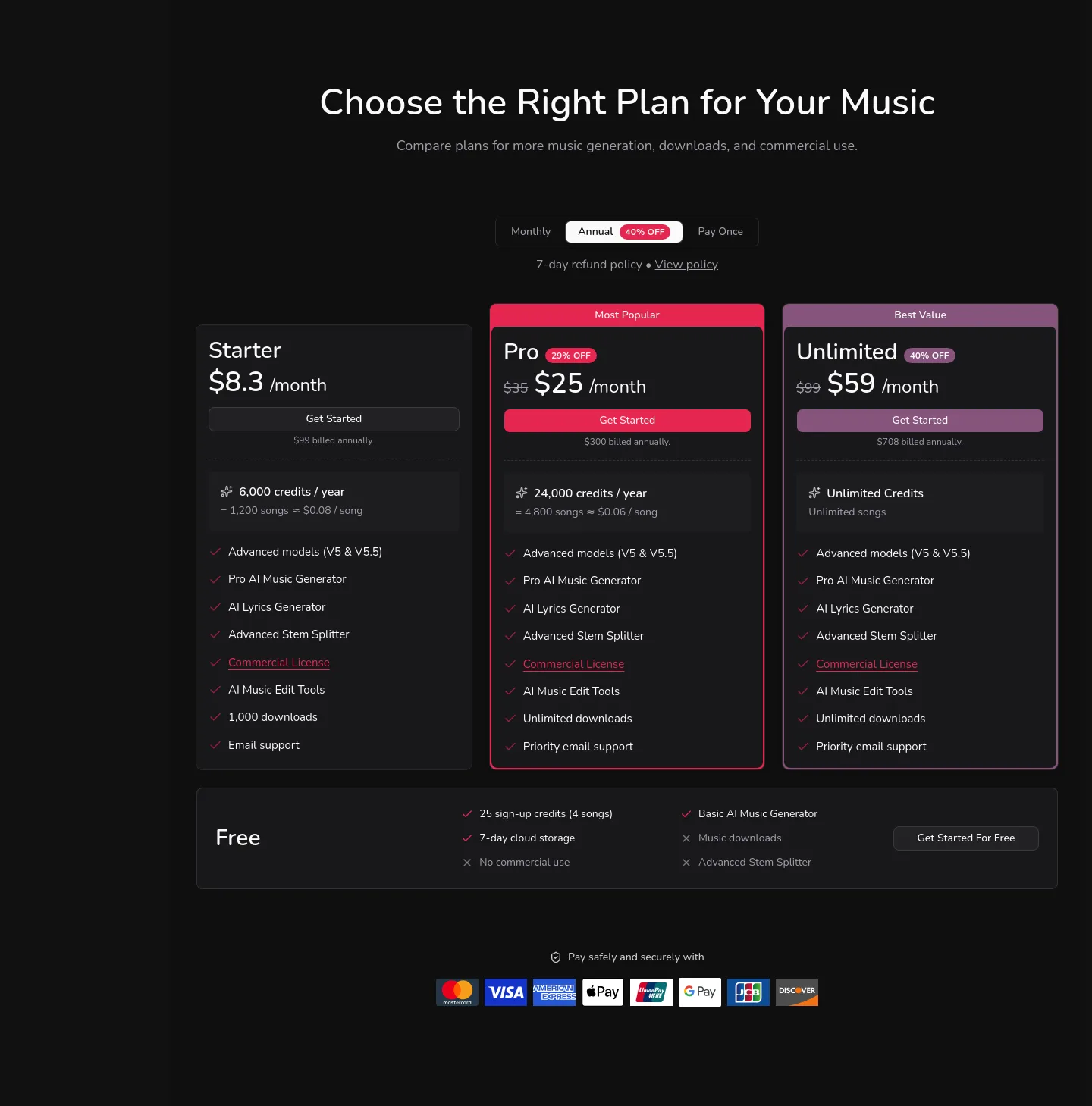 lumimusic.ai Pricing section