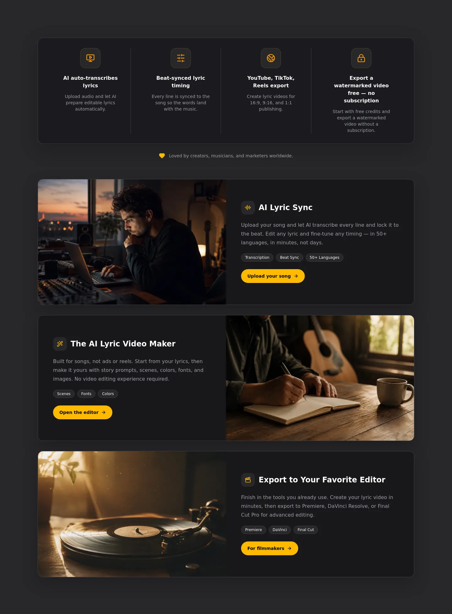 lyricvideomaker.app — a real Logo Wall section