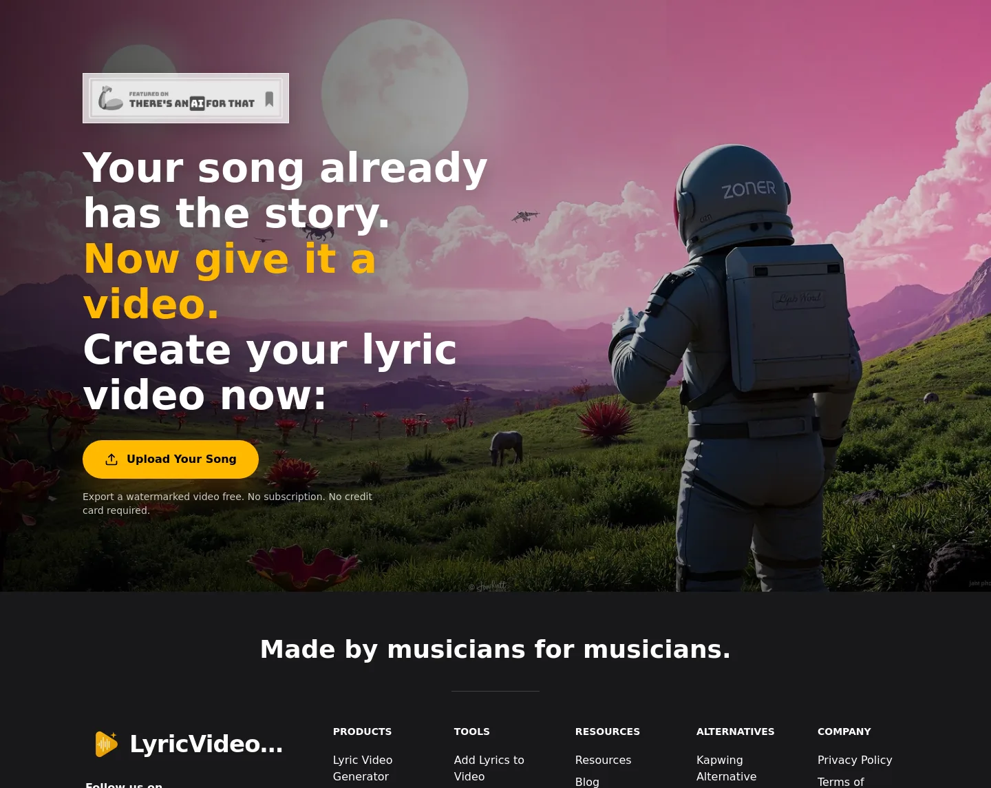 lyricvideomaker.app Features section