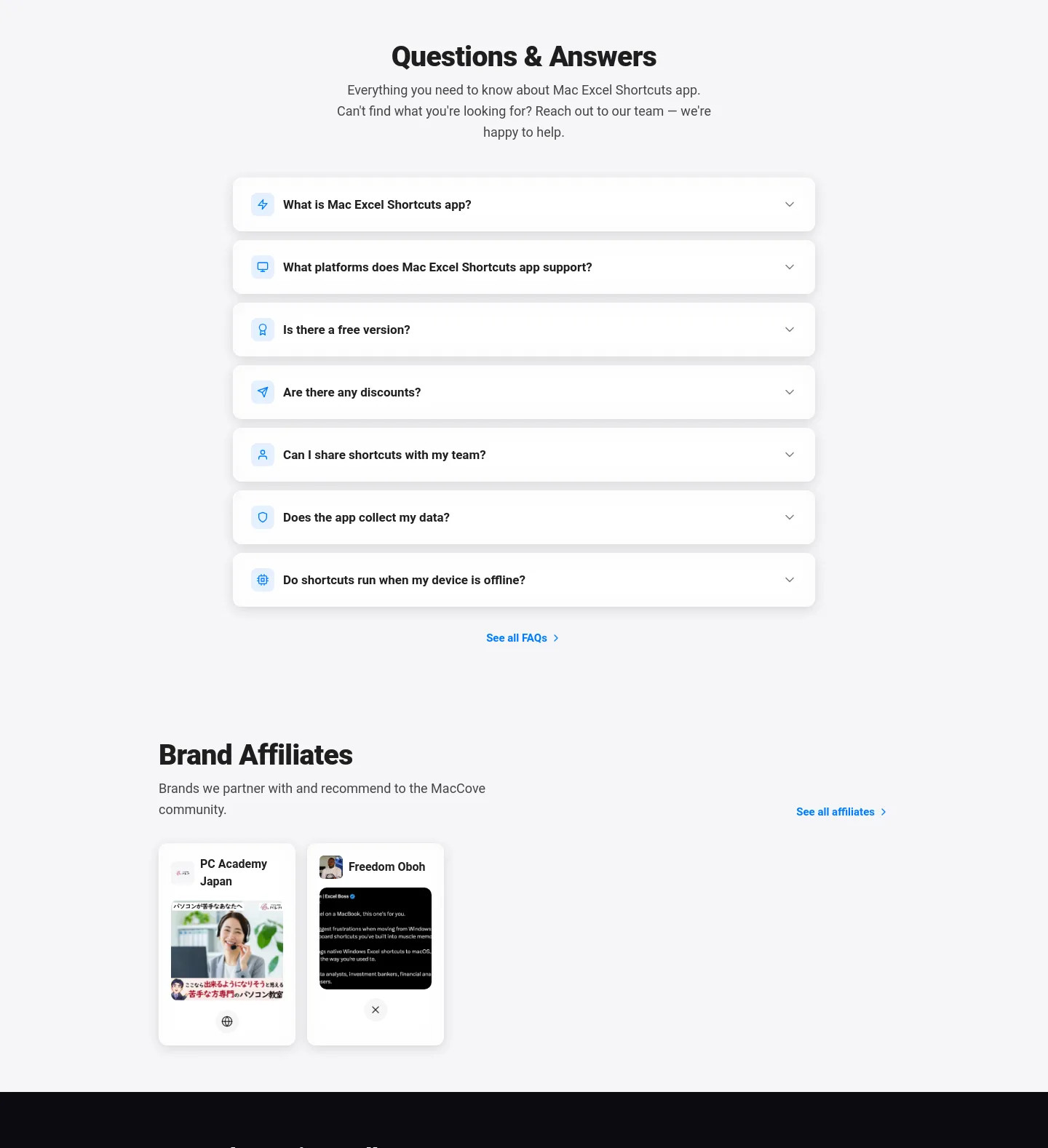 maccove.com FAQ section