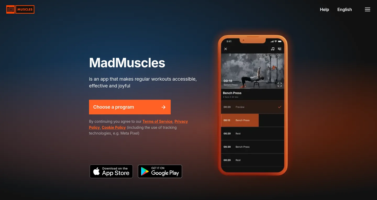 madmuscles.com Hero section