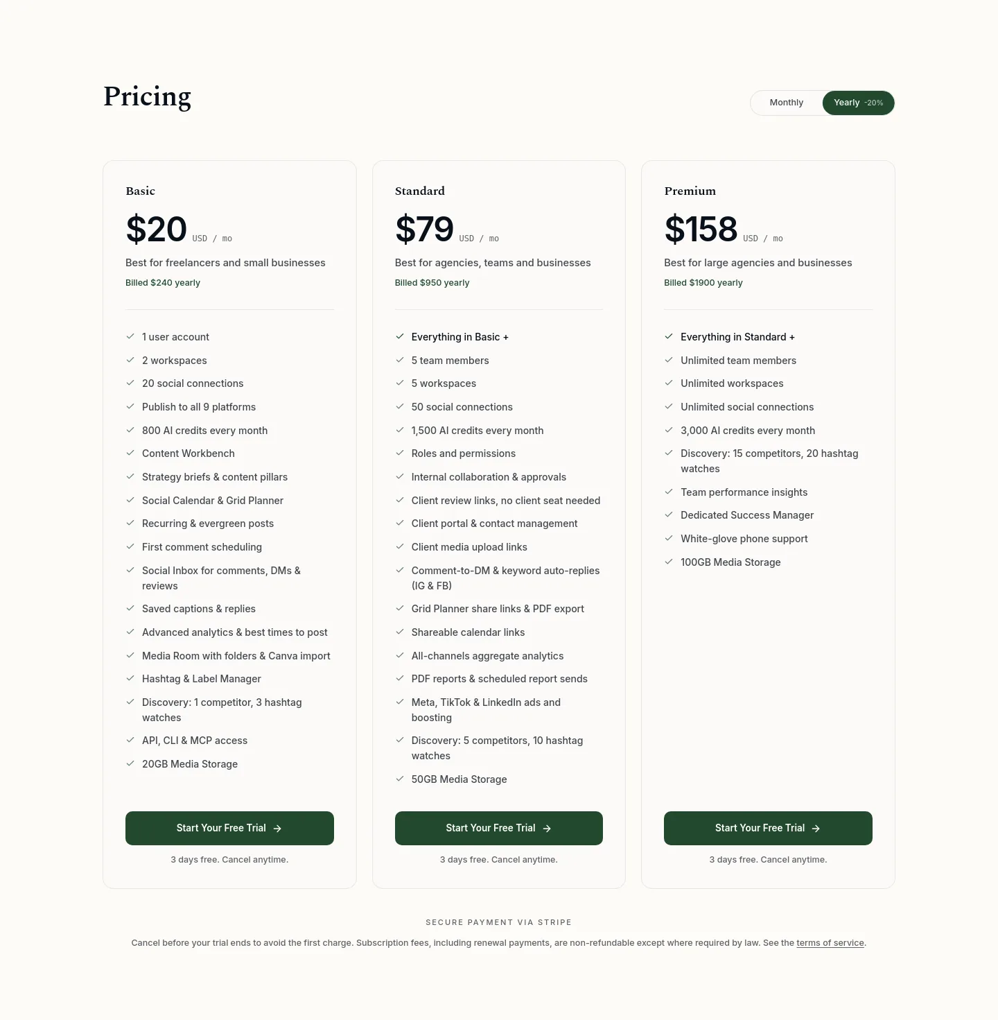maevesocial.com Pricing section