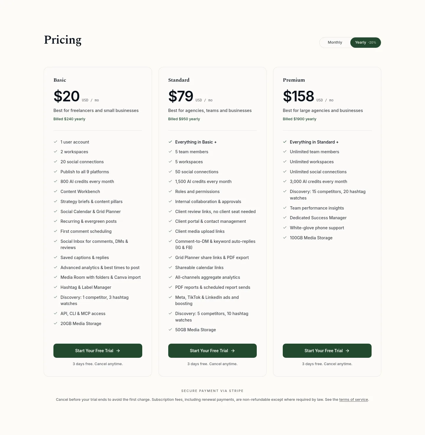 maevesocial.com Pricing section