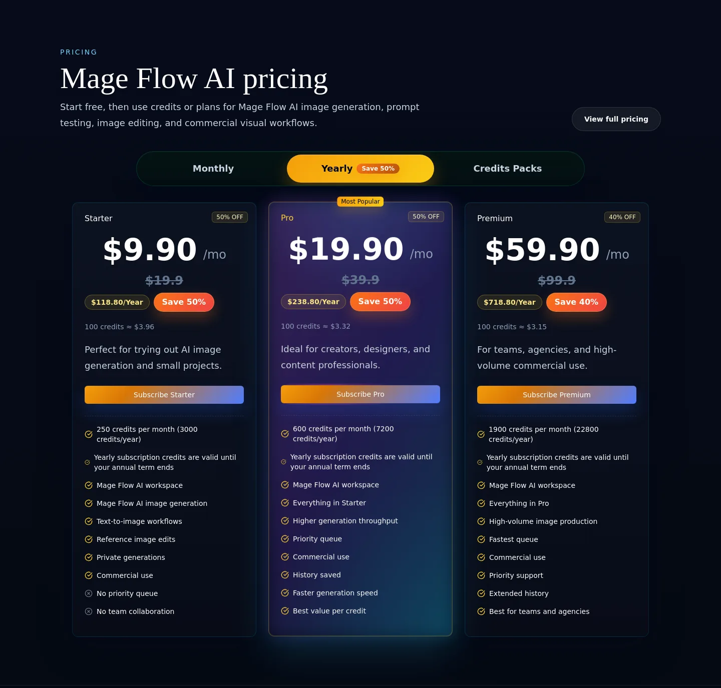 mageflow.org Pricing section