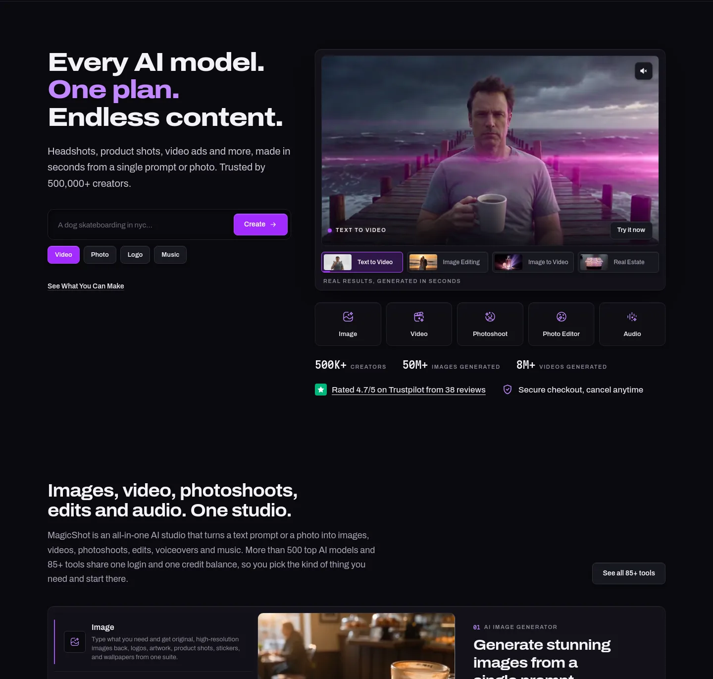 magicshot.ai — a real Hero section