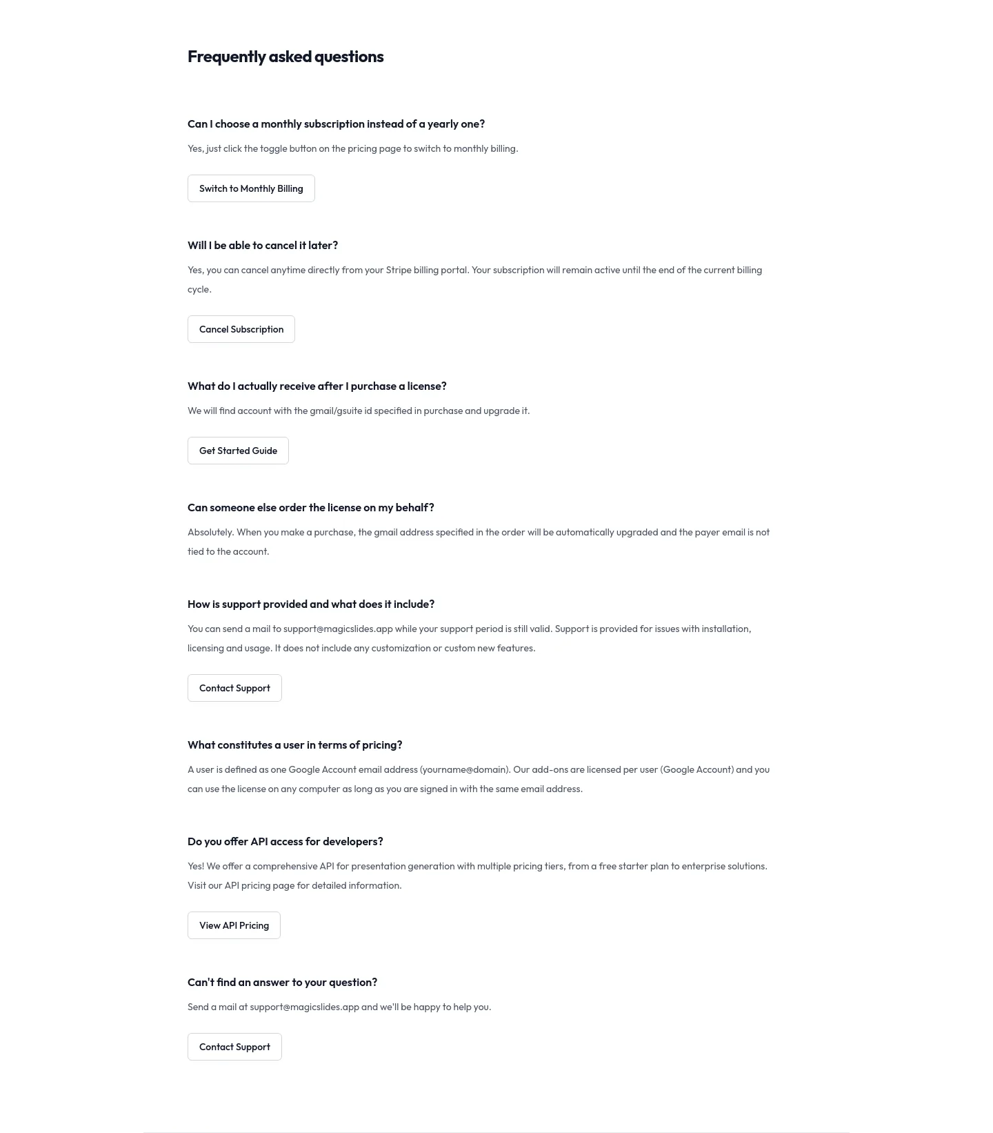 magicslides.app — a real FAQ section