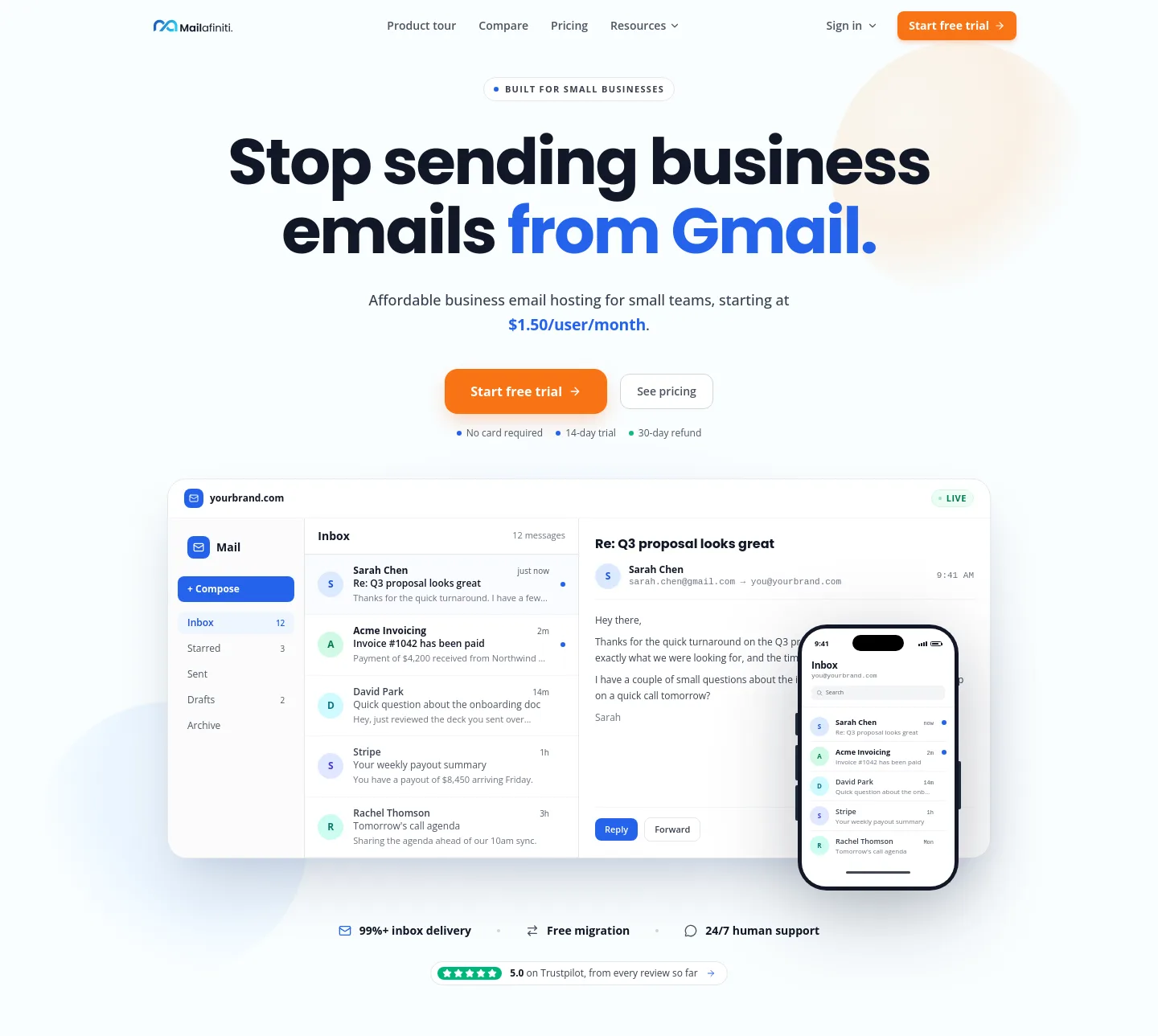mailafiniti.com — a real Hero section