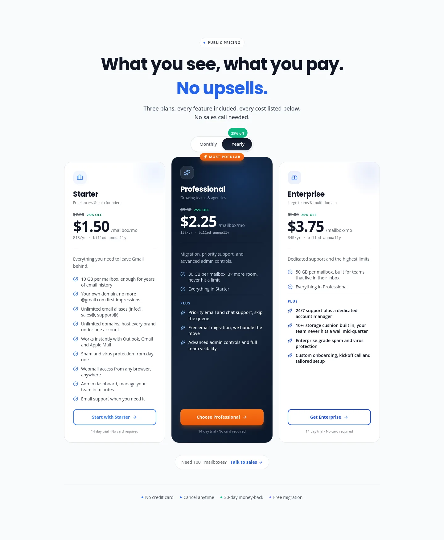 mailafiniti.com Pricing section