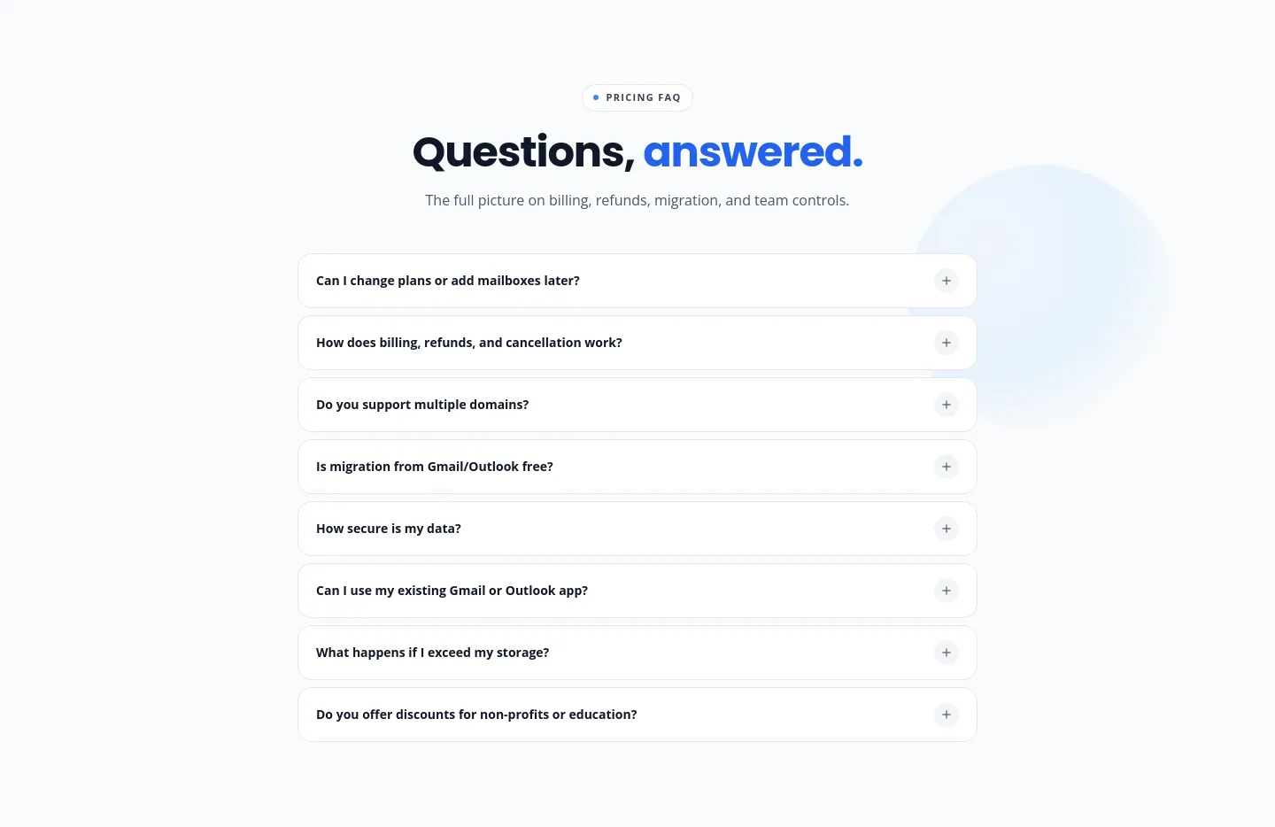 mailafiniti.com FAQ section
