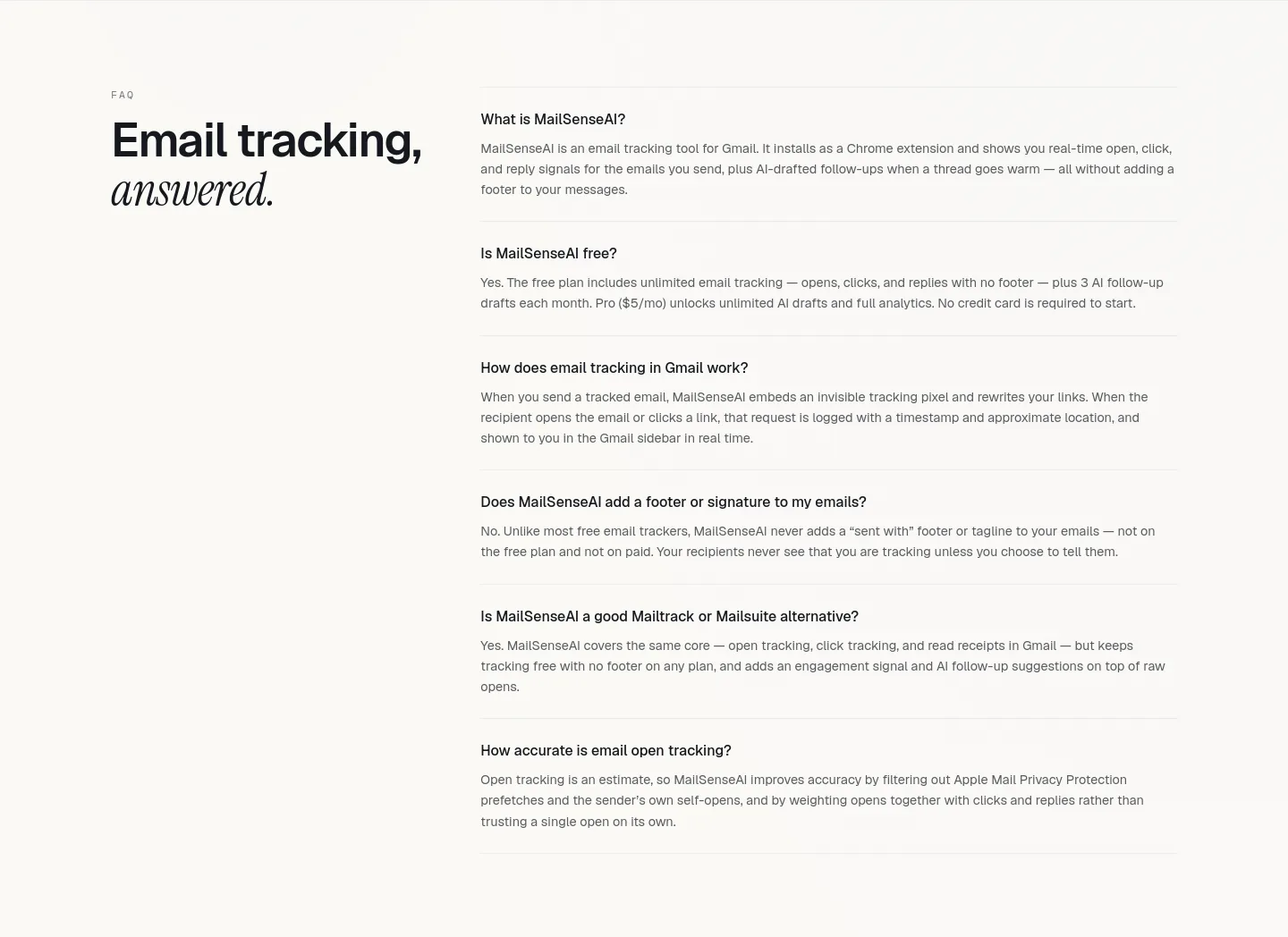 mailsenseai.com FAQ section