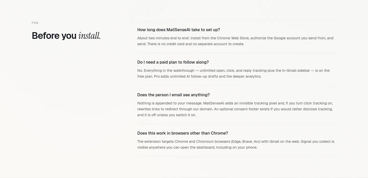 mailsenseai.com FAQ section