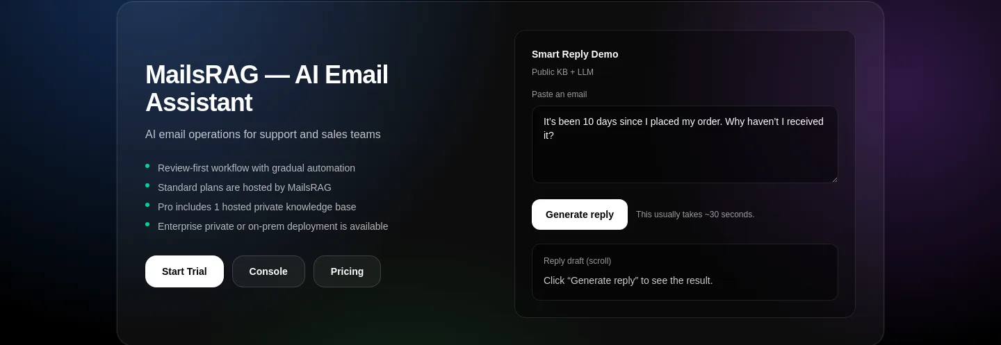 mailsrag.com — a real Hero section