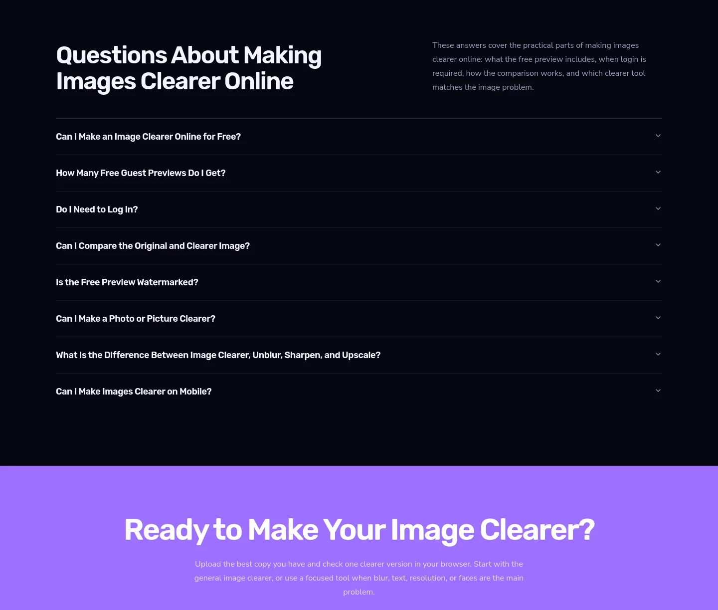 makeimageclearer.com FAQ section