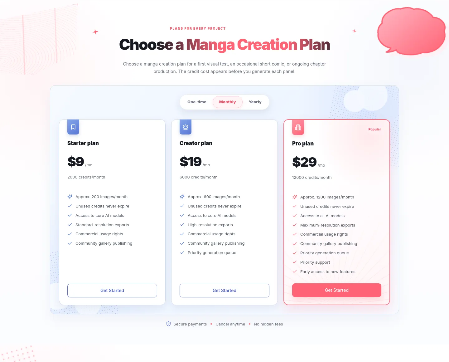 mangaai.me — a real Pricing section