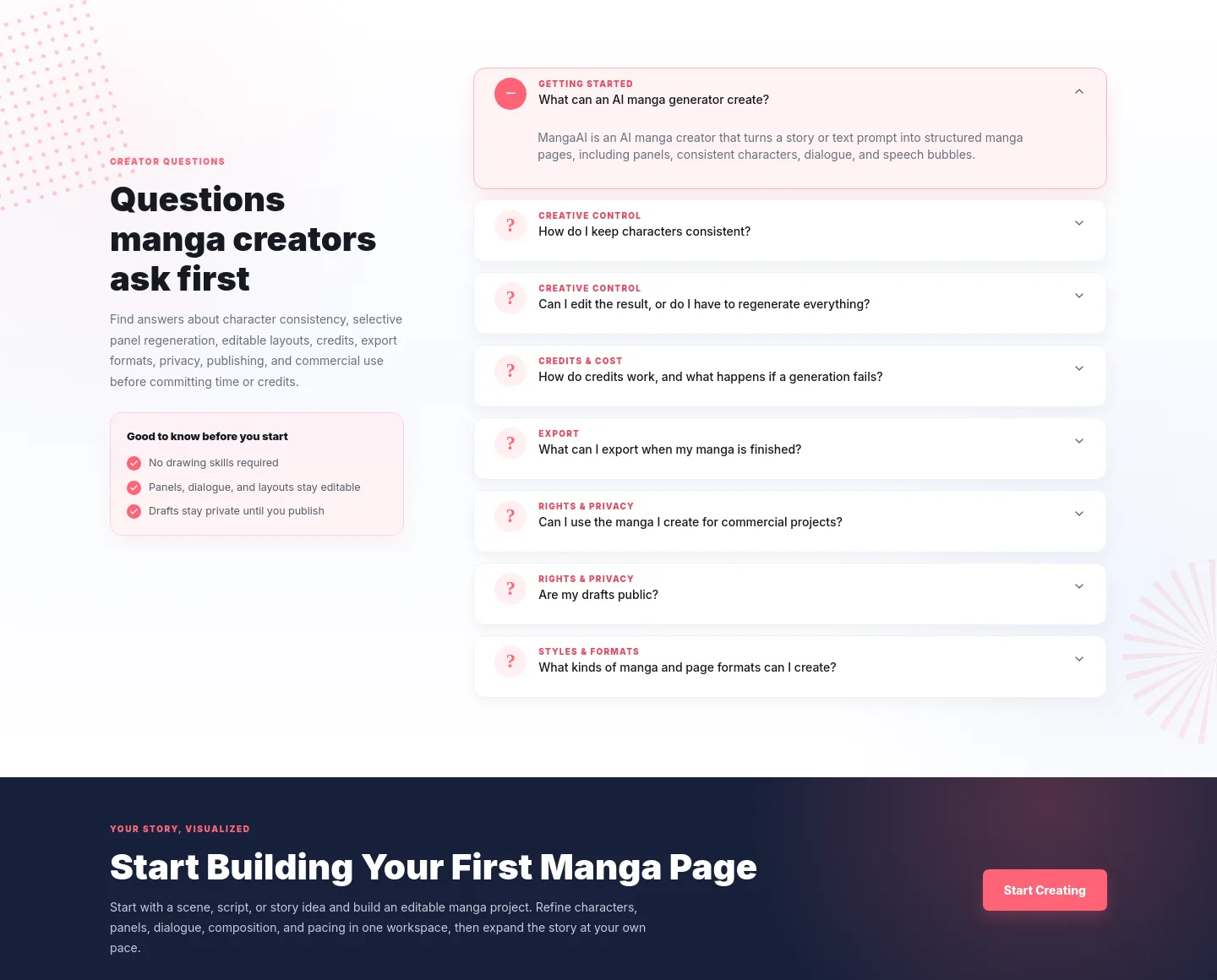 mangaai.me — a real FAQ section