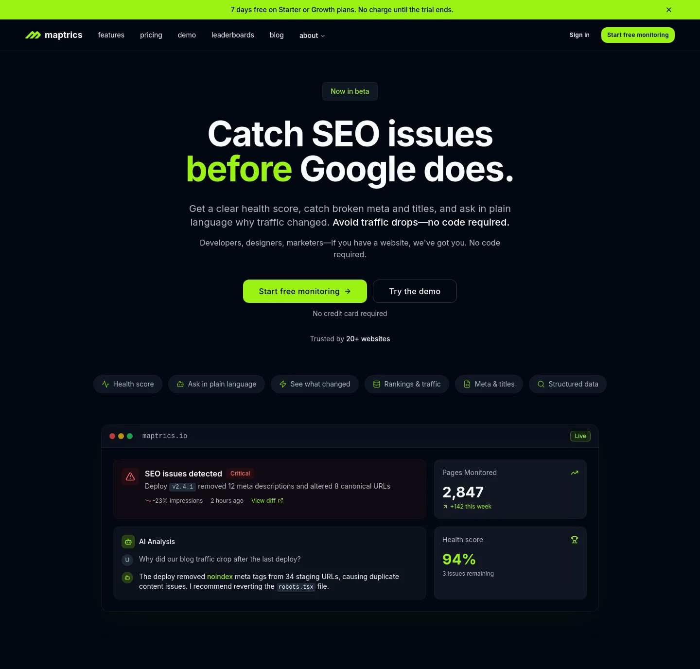 maptrics.io — a real Hero section