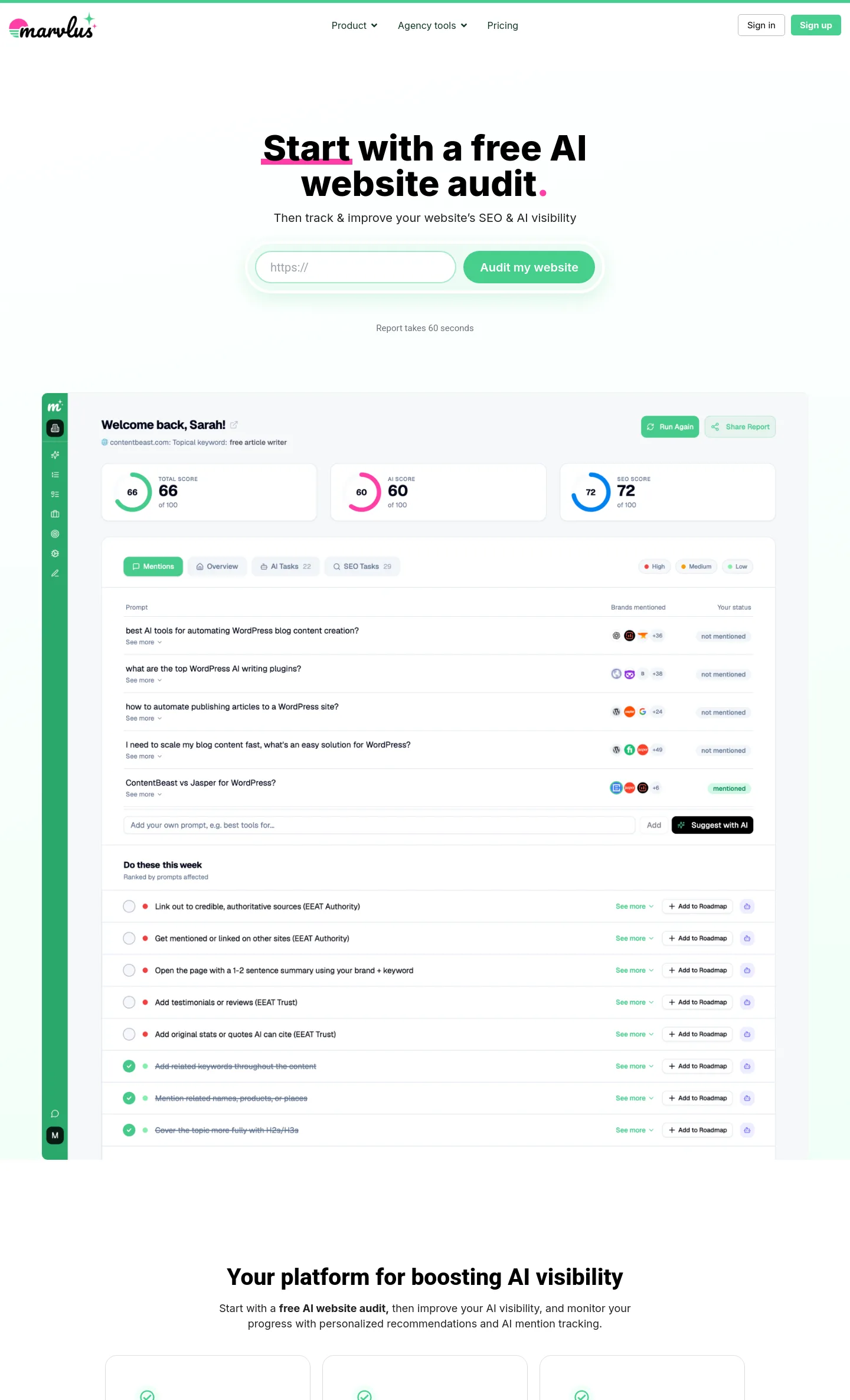 marvlus.ai — a measured funnel