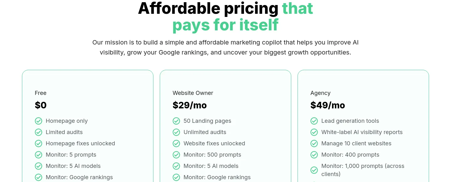 marvlus.ai Pricing section