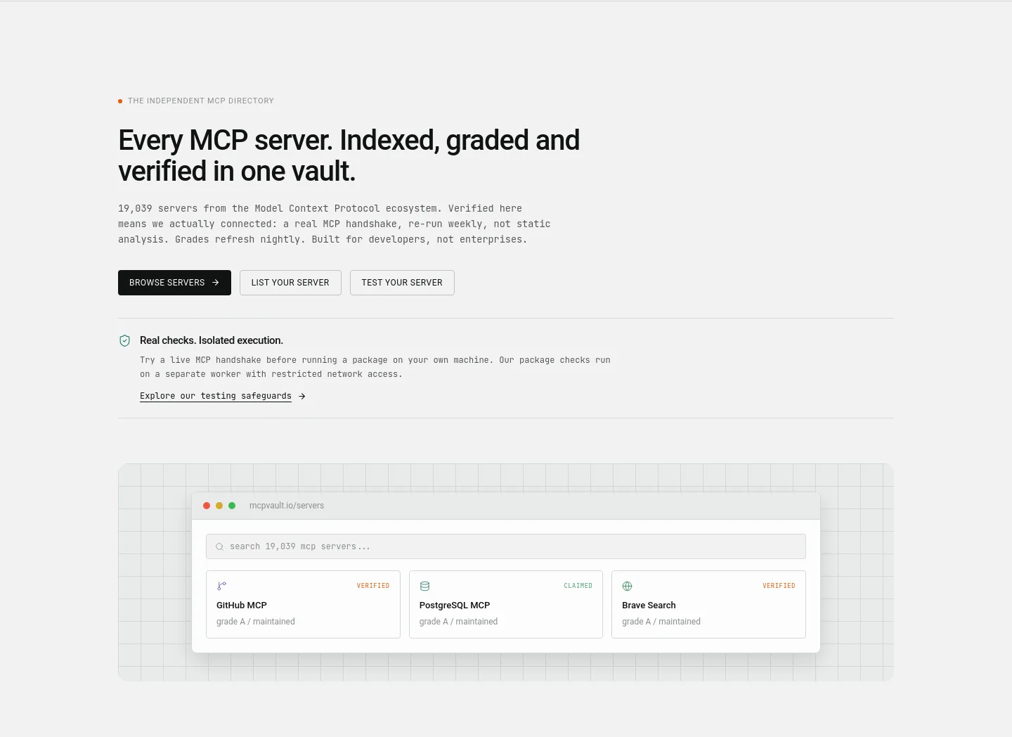 mcpvault.io — a real Hero section