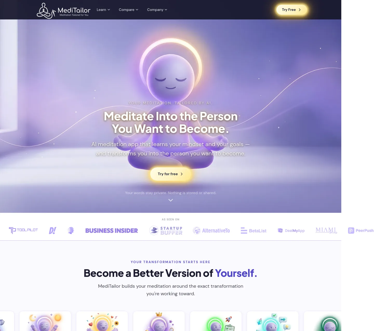 meditailor.app Hero section
