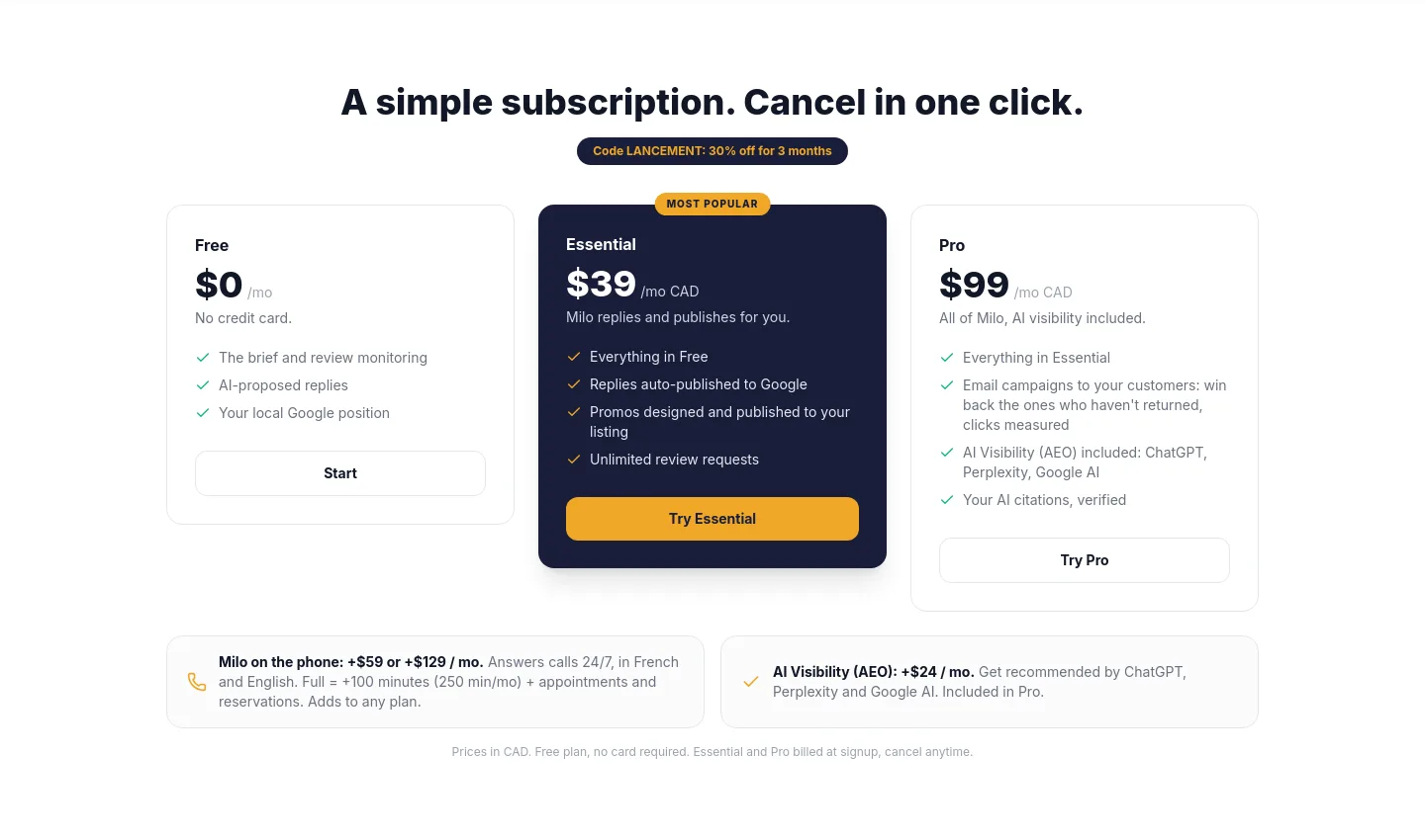 meerkly.ca Pricing section