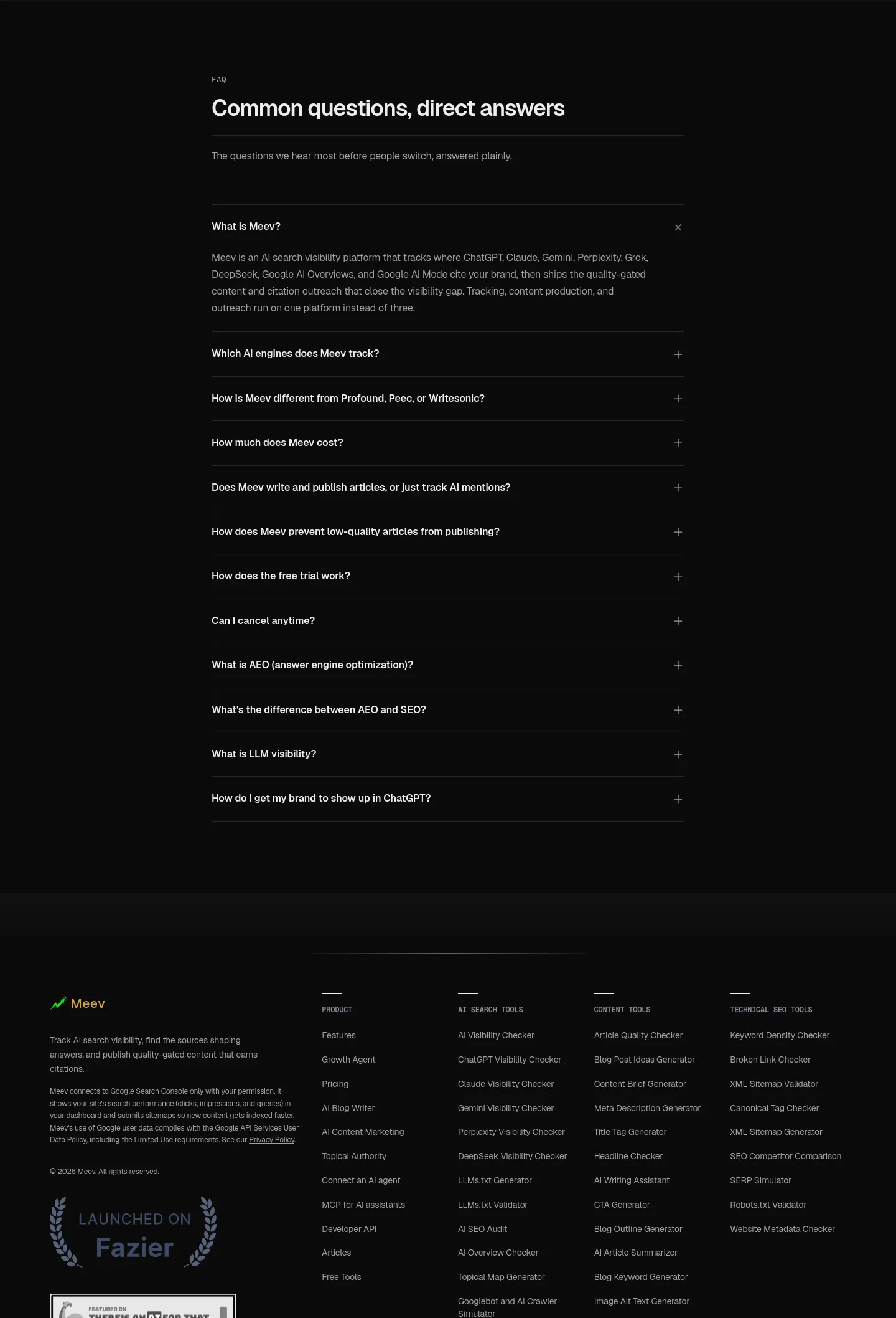 meev.ai FAQ section