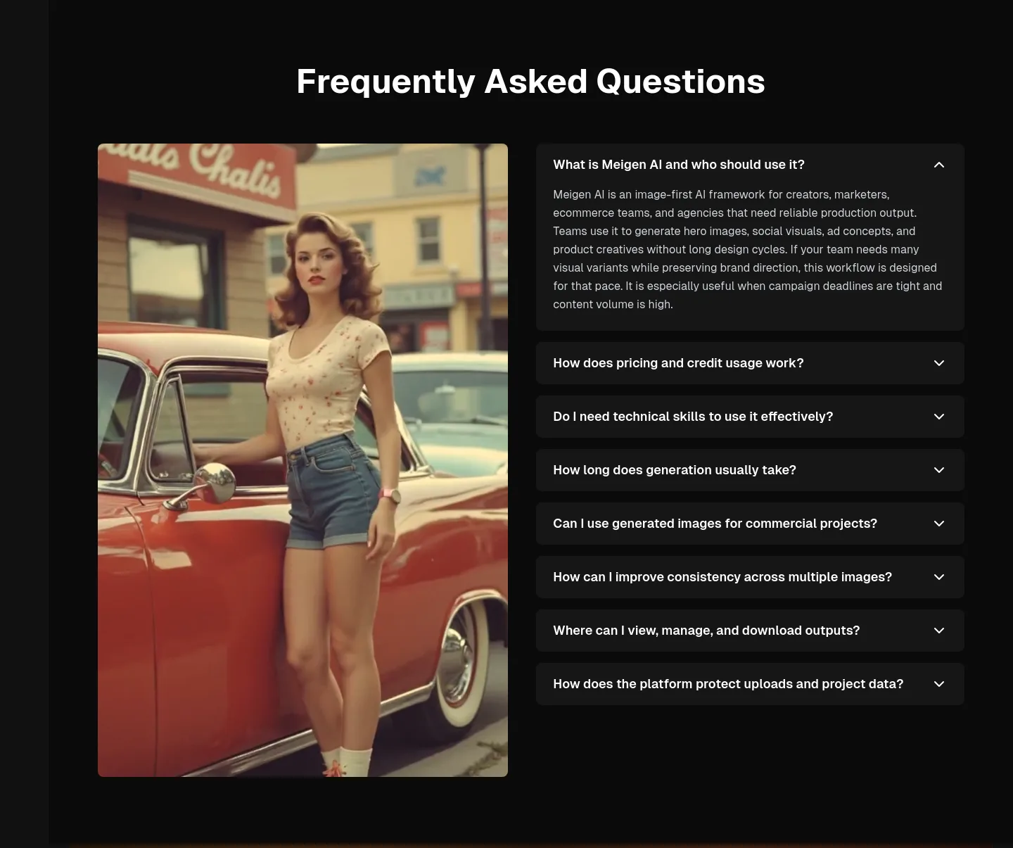 meigen-ai.com — a real FAQ section