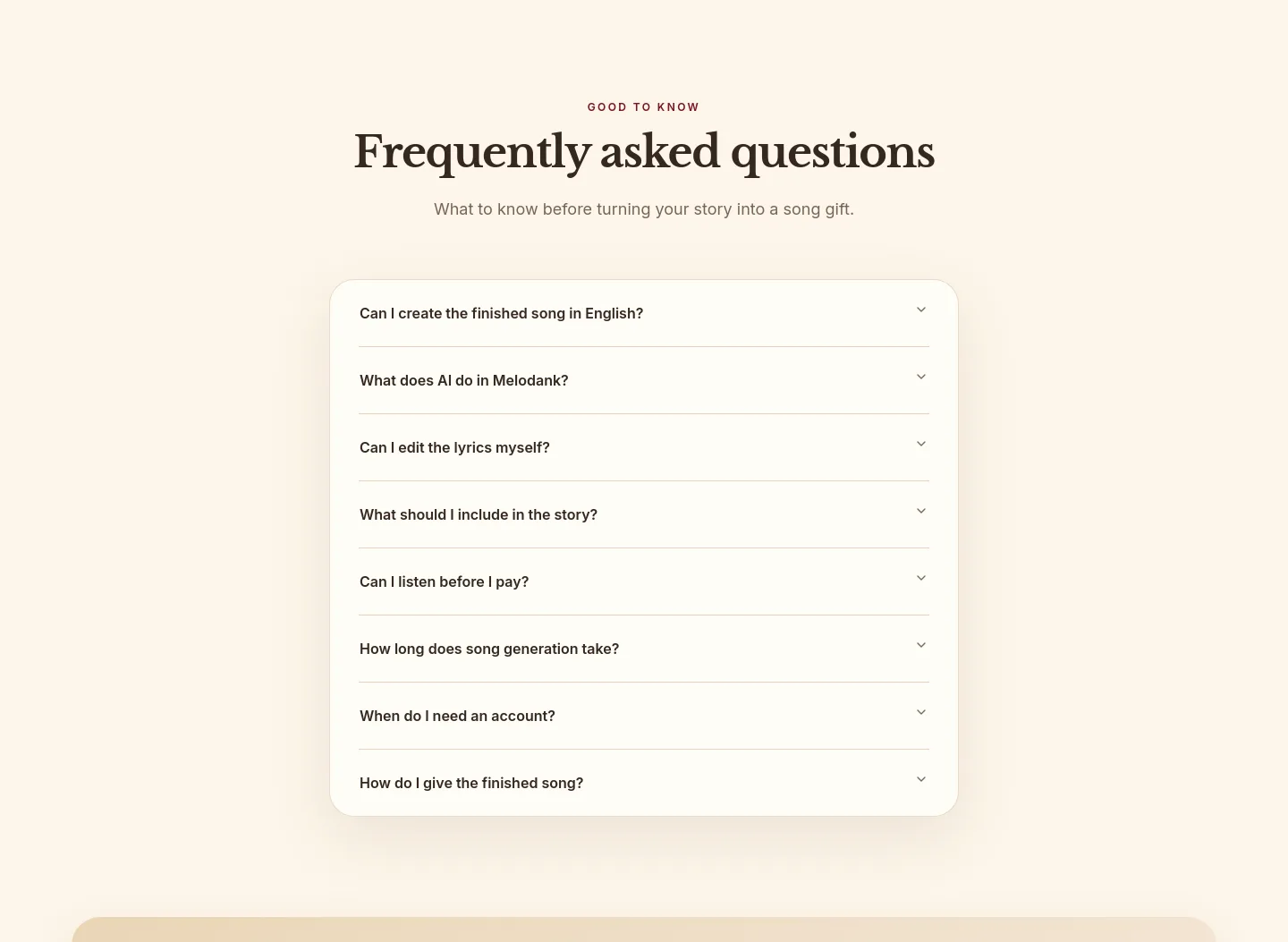 melodank.com — a real FAQ section