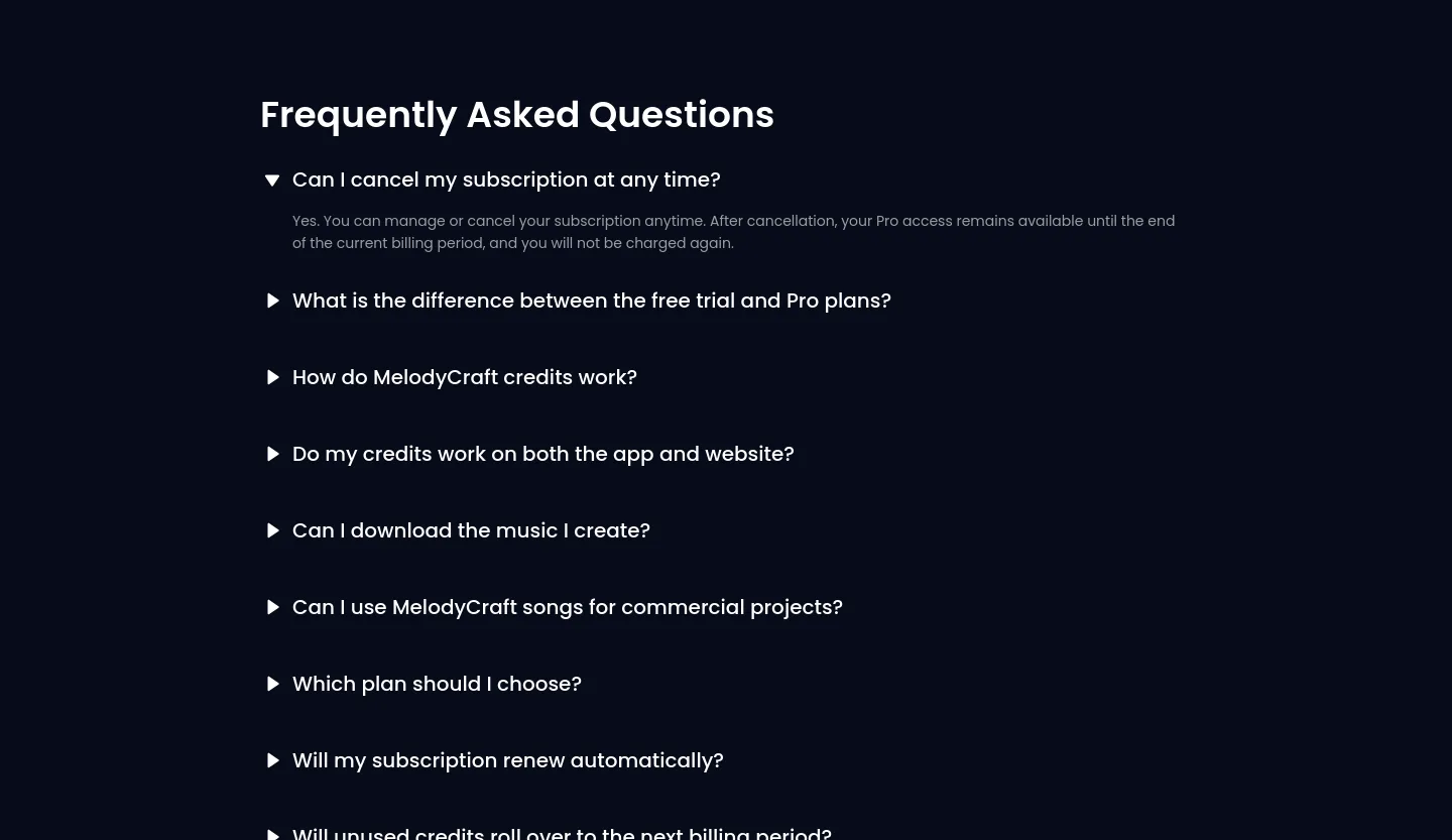 melodycraft.app FAQ section