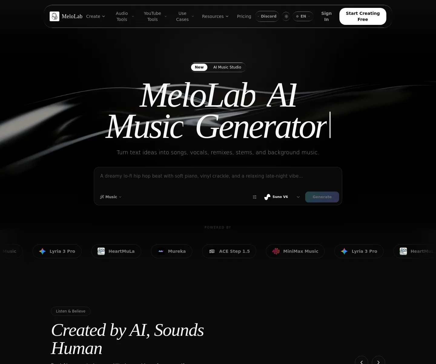 melolab.ai — a real Hero section