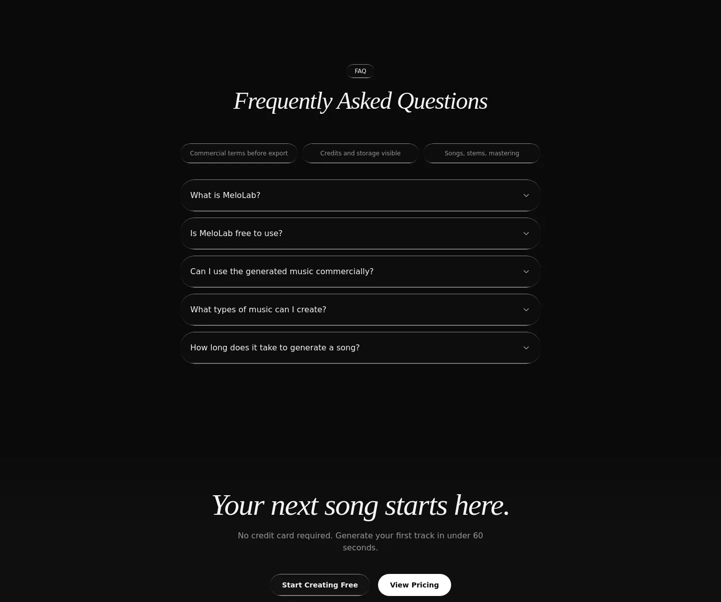 melolab.ai FAQ section