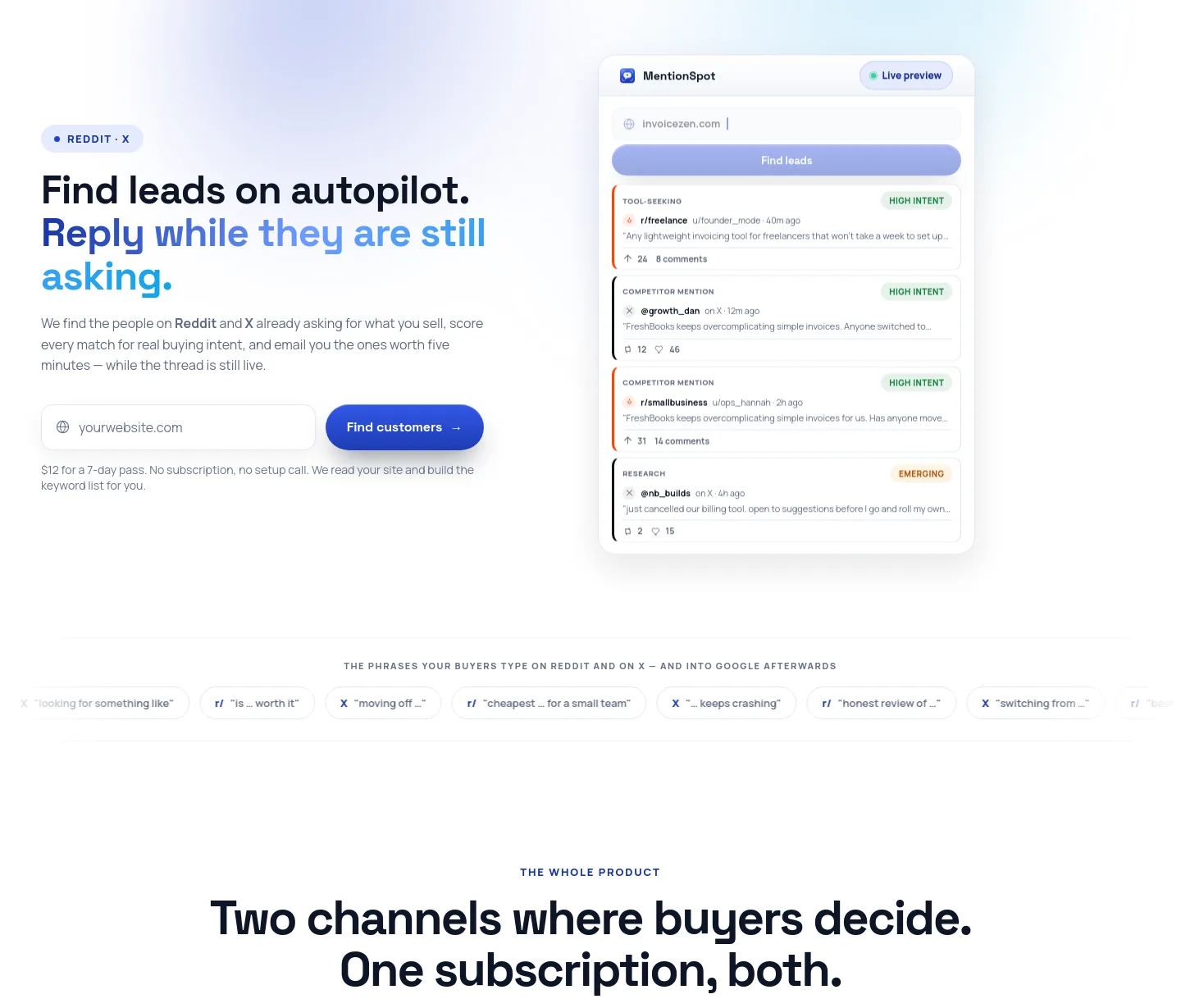 mentionspot.com — a real Hero section