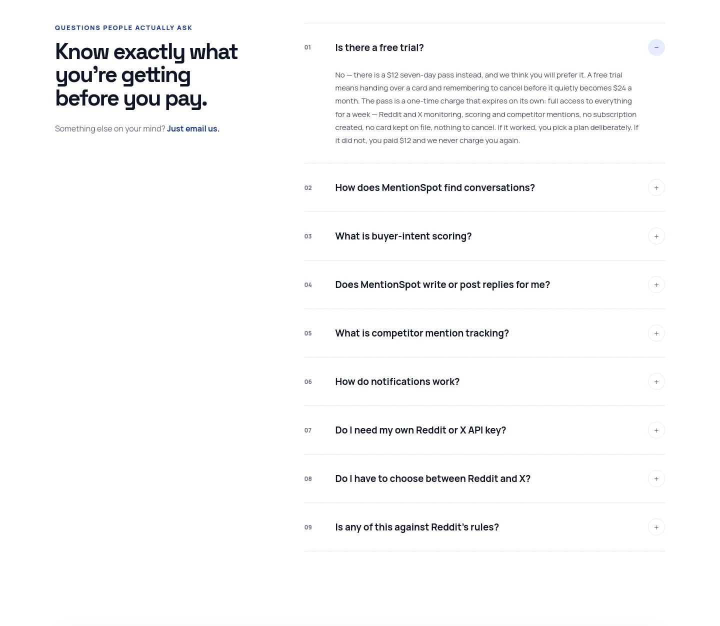 mentionspot.com — a real FAQ section
