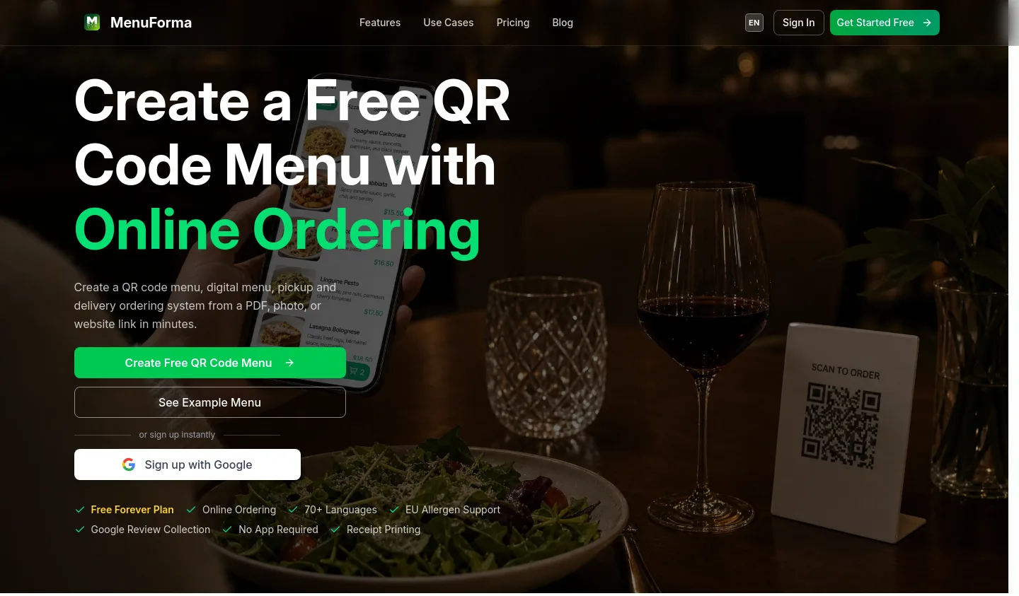 menuforma.com — a real Hero section