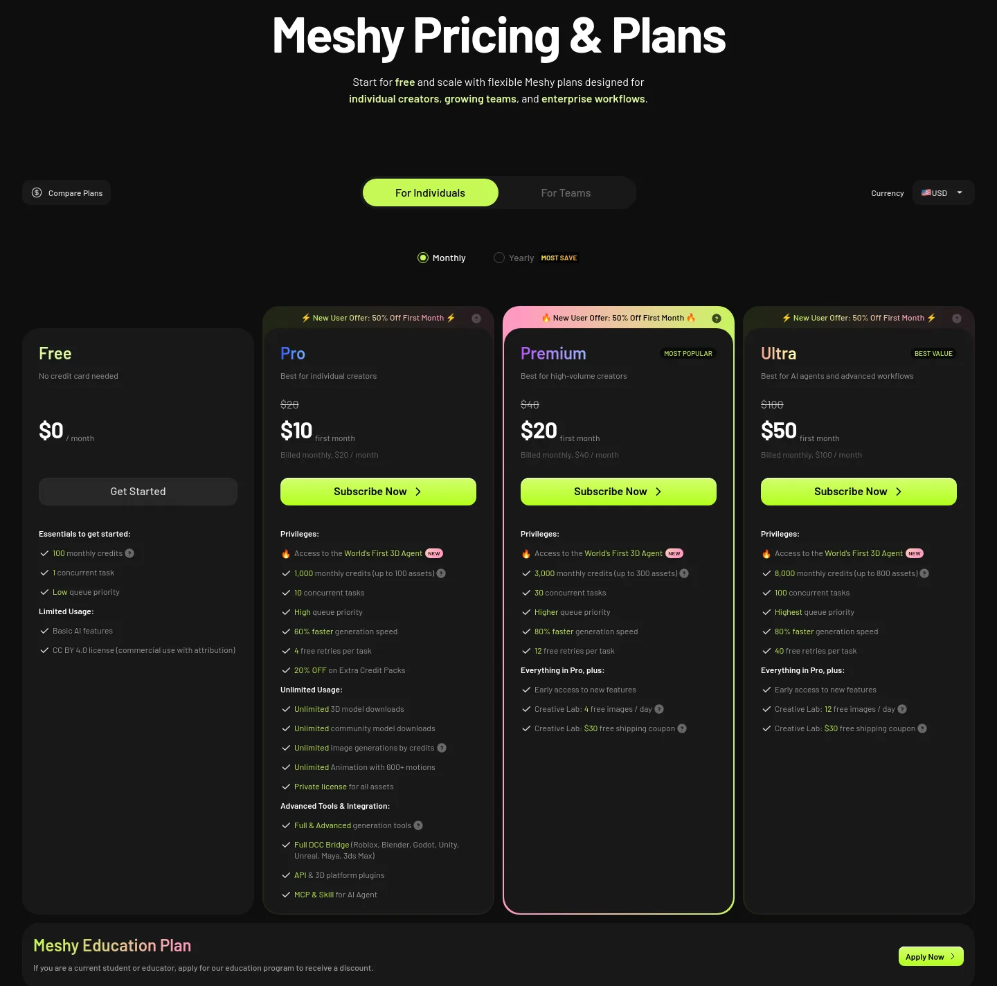 meshy.ai Hero section