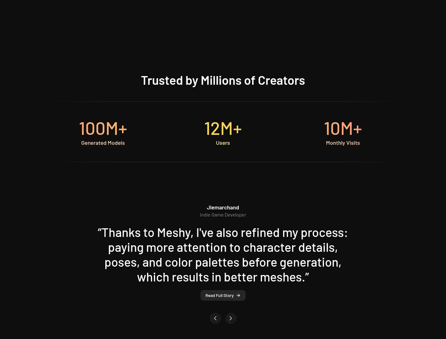 meshy.ai testimonial grid