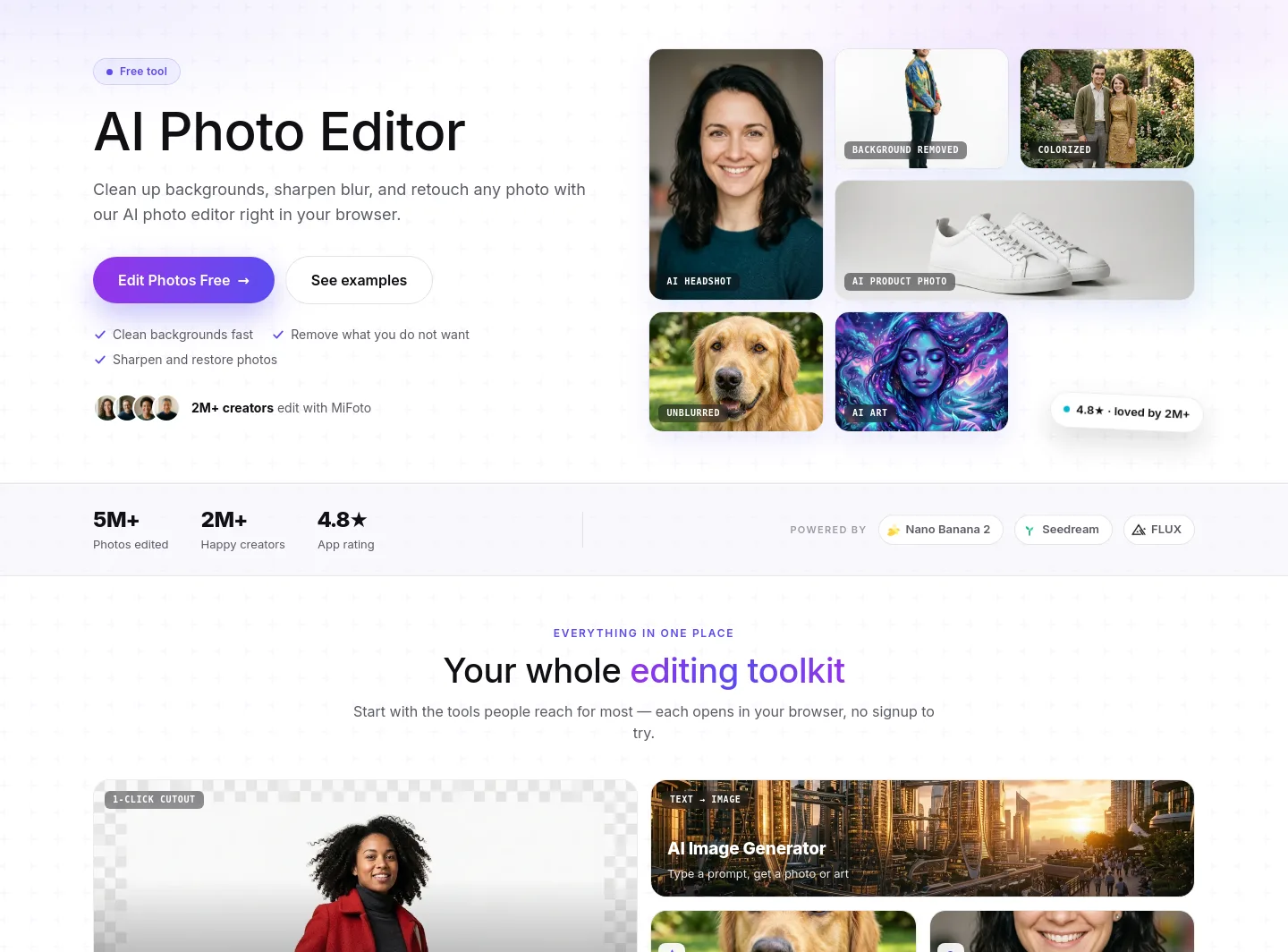 mifoto.ai — a real Hero section