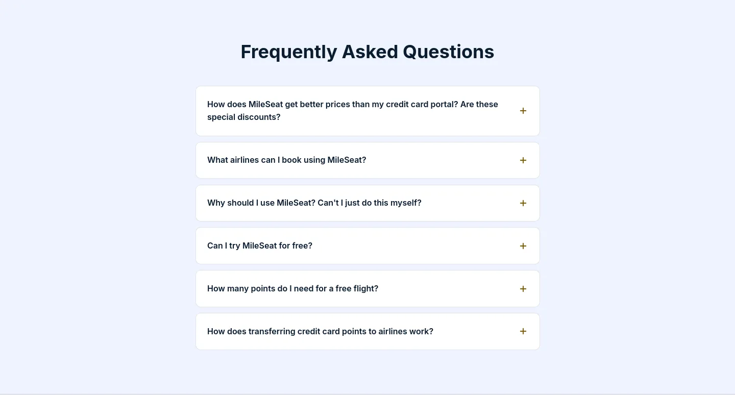 mileseat.com FAQ section