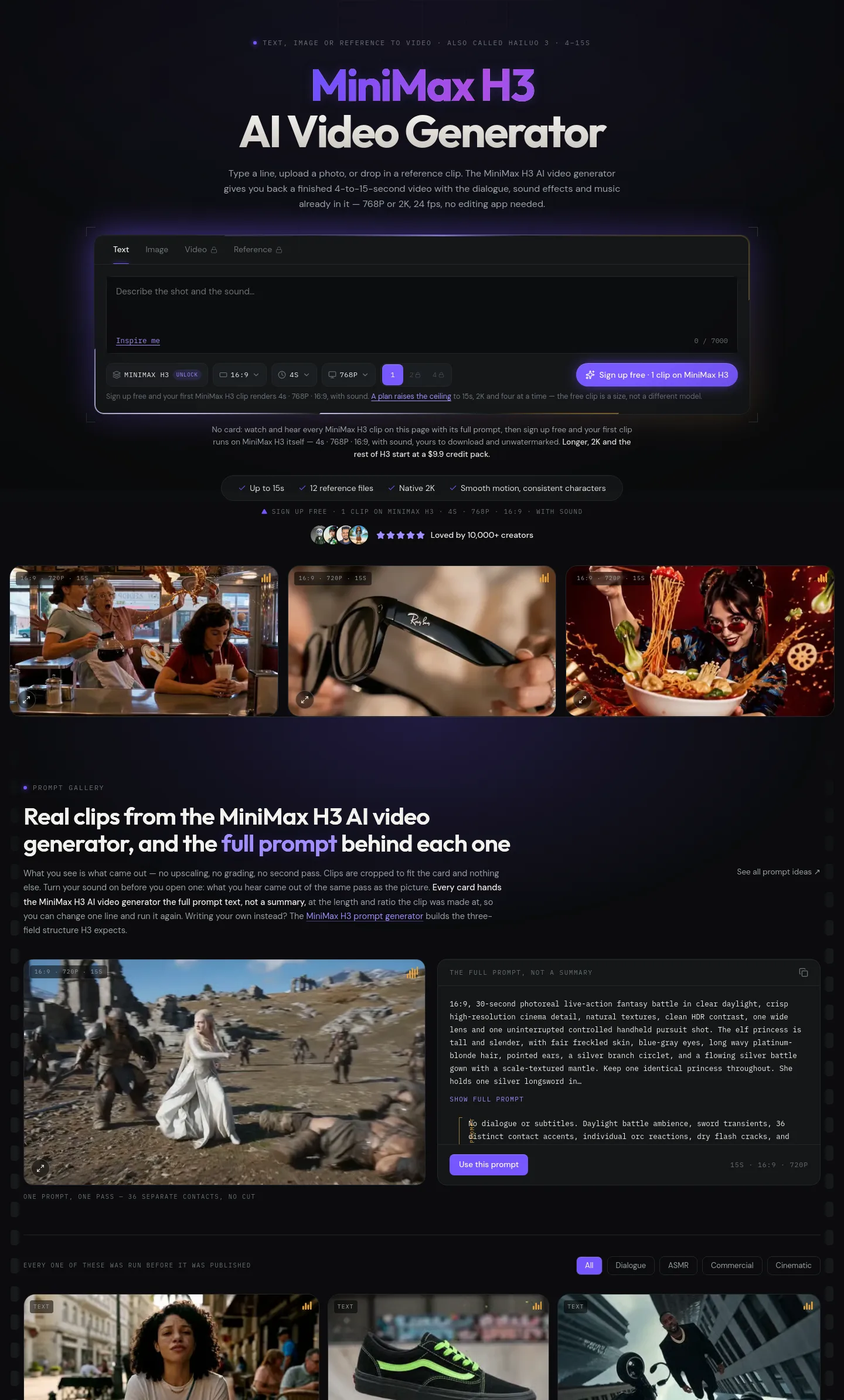 minimax-h3ai.video Hero section