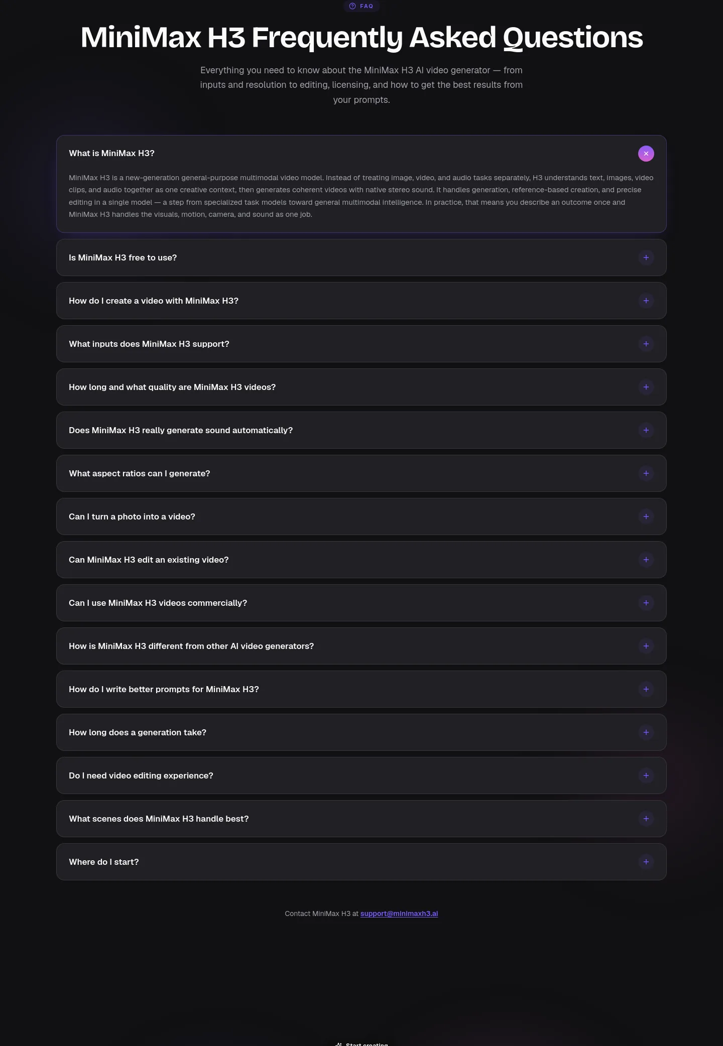minimaxh3.ai — a real FAQ section