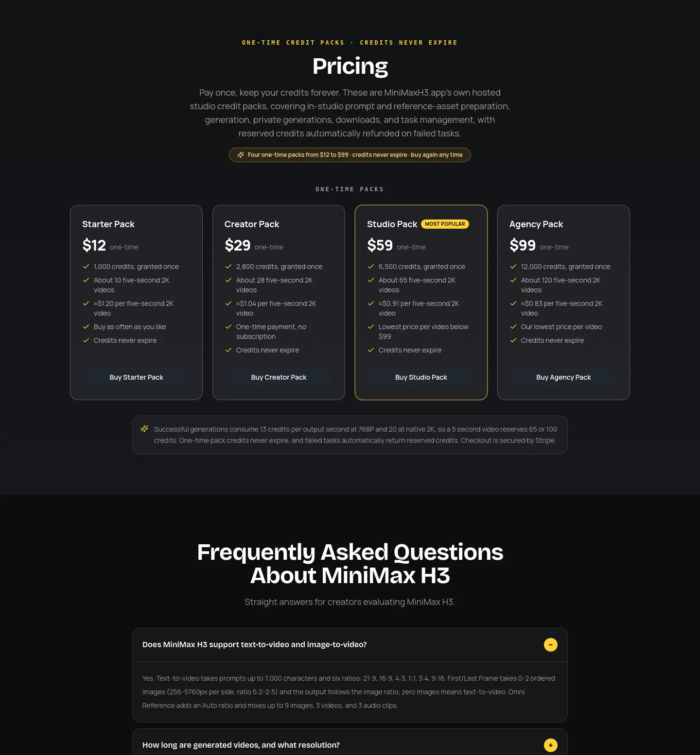 minimaxh3.app Pricing section