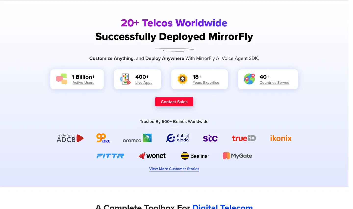 mirrorfly.com — a real Logo Wall section