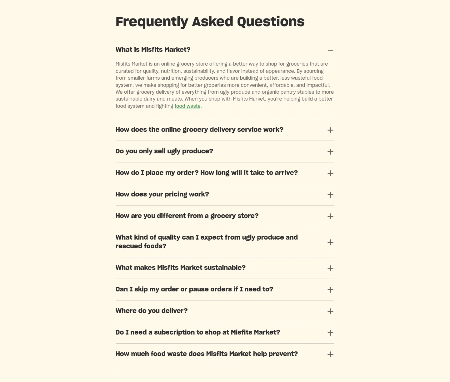misfitsmarket.com — a real FAQ section