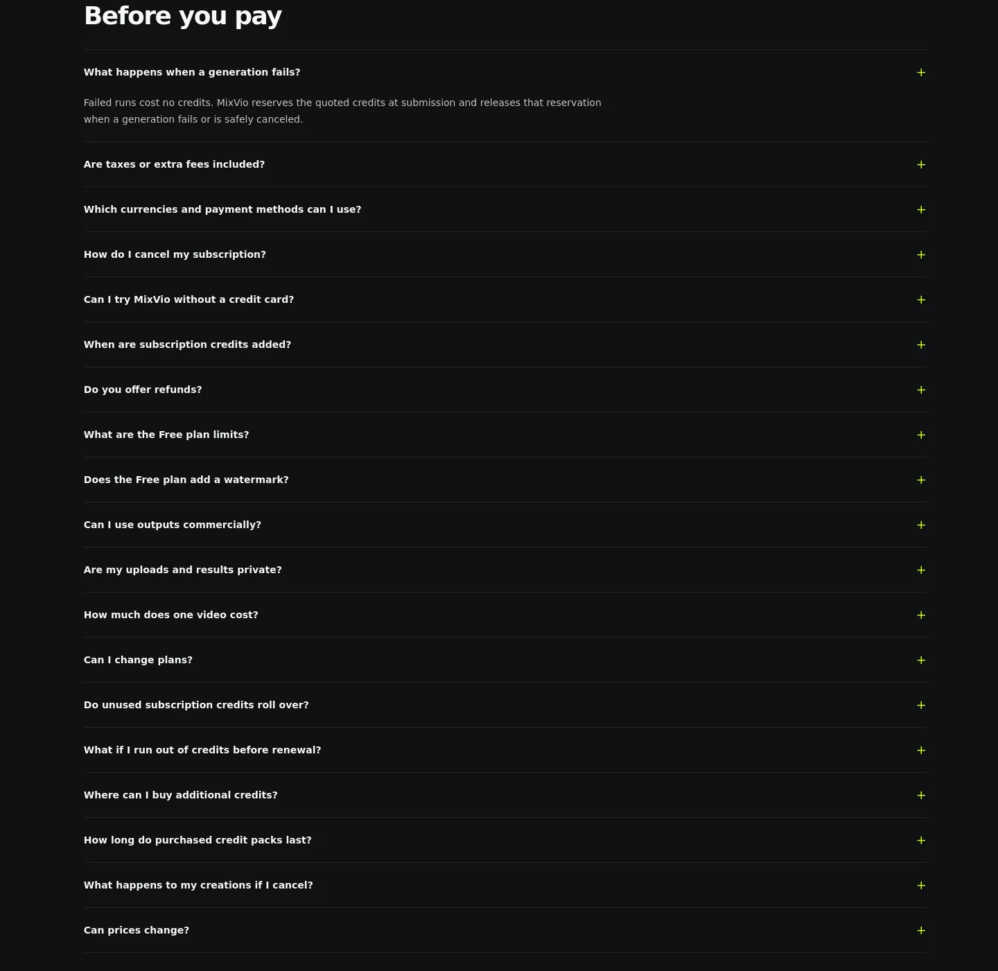 mixvio.ai FAQ section