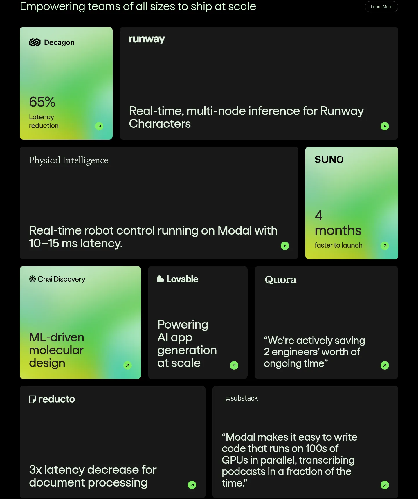 modal.com — a real Logo Wall section